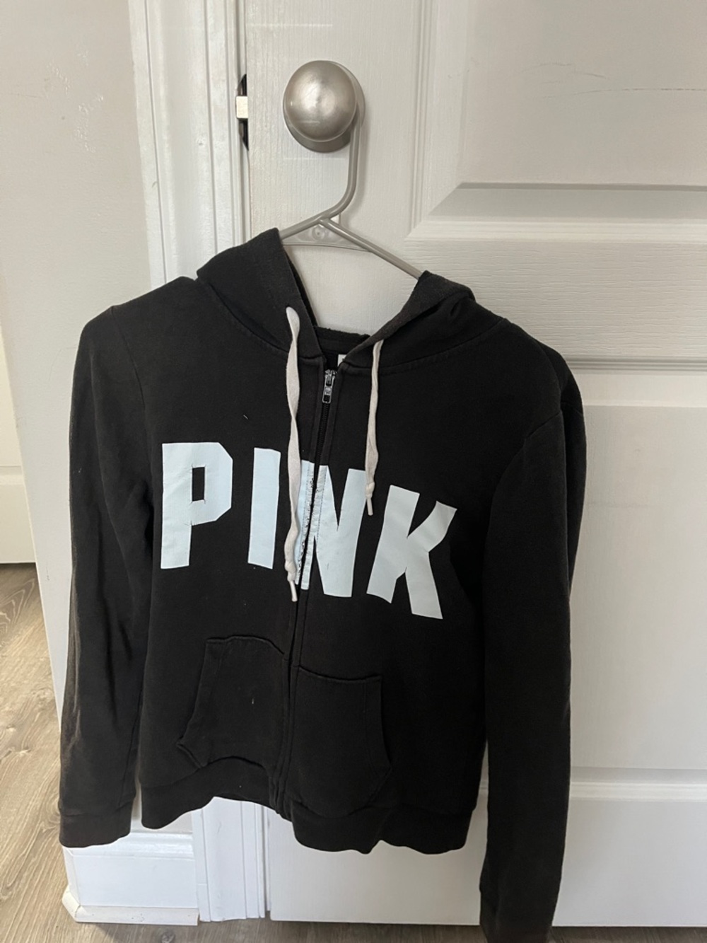 PINK Victoria's Secret Black Zip Hoodie with White Logo